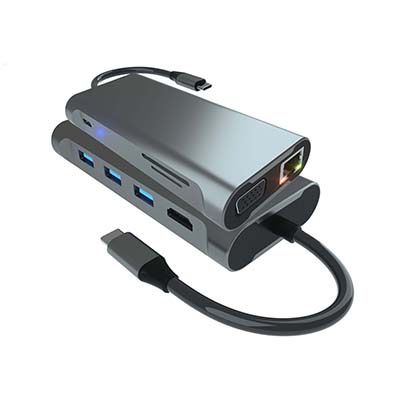 T905 TYPE-C TO PD+SD/TF+USB3.0*3+RJ45+HDMI+VGA