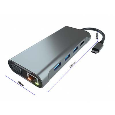 T1002 TYPE-C TO PD+SD/TF+USB3.0*3+RJ45+HDMI+VGA+耳機3.5mm