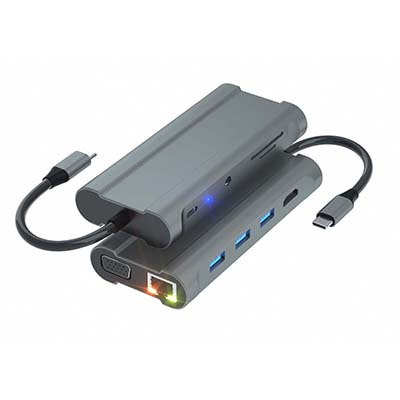 T1001 TYPE-C TO PD+SD/TF+USB3.0*3+RJ45+HDMI+VGA+耳機3.5mm