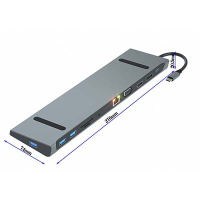 T1101 TYPE-C TO PD+SD/TF+USB3.0*3+RJ45+HDMI+DP+VGA+耳機3.5mm