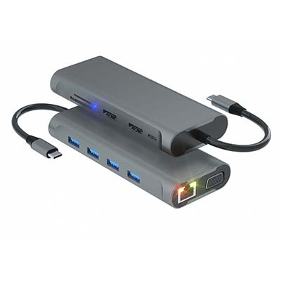T1104  TYPE-C TO PD+SD/TF+USB3.0*2+USB2.0*2+RJ45+HDMI*2+VGA
